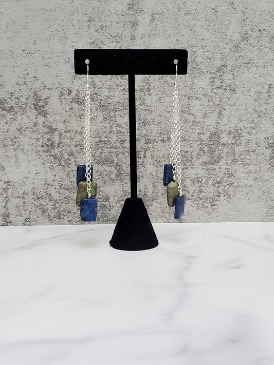 Lapis and Chrysocolla Dangle Earrings