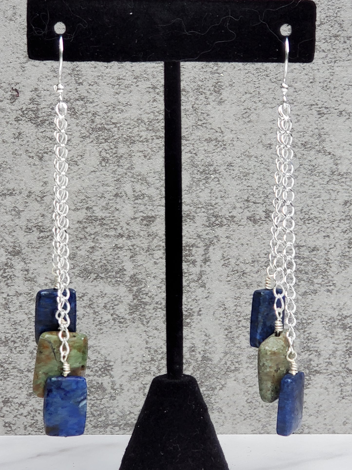 Lapis and Chrysocolla Dangle Earrings
