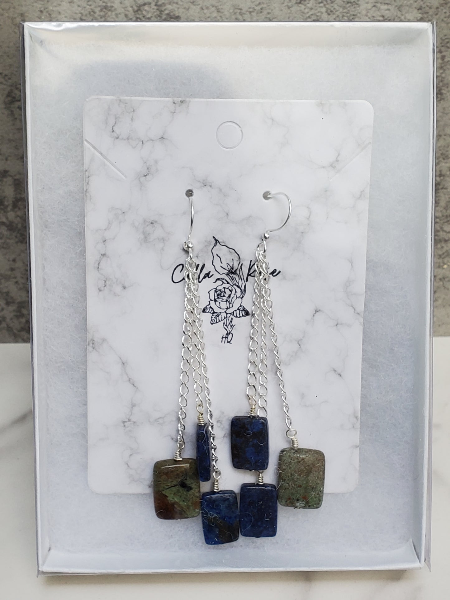 Lapis and Chrysocolla Dangle Earrings