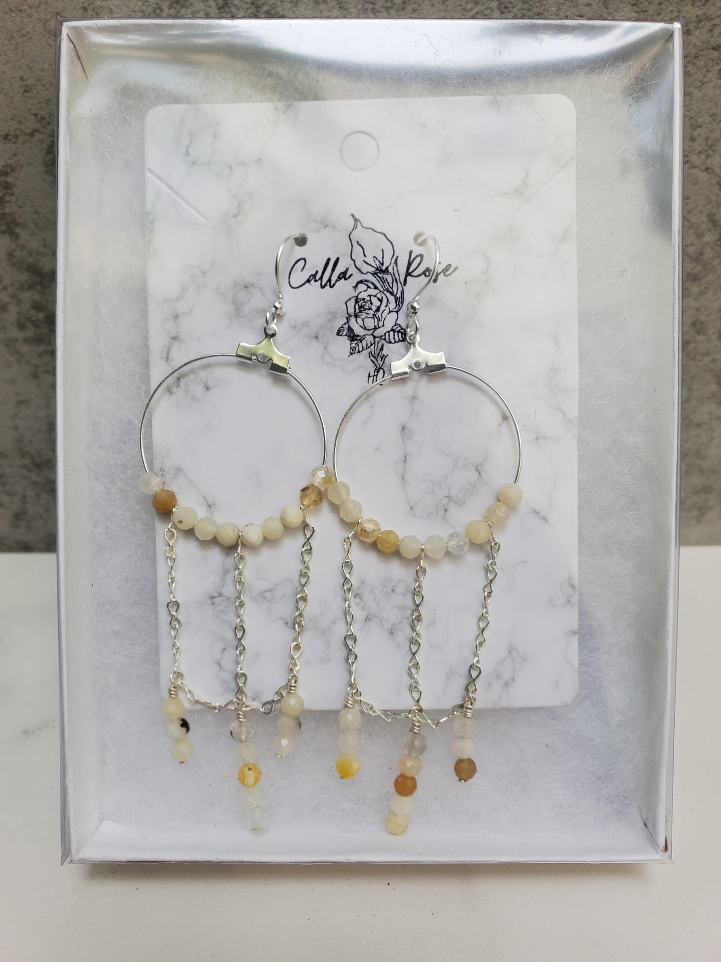 Fire Opal Dangling Hoops