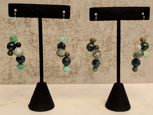Cats Eye and Chrysocolla Dangle Earrings