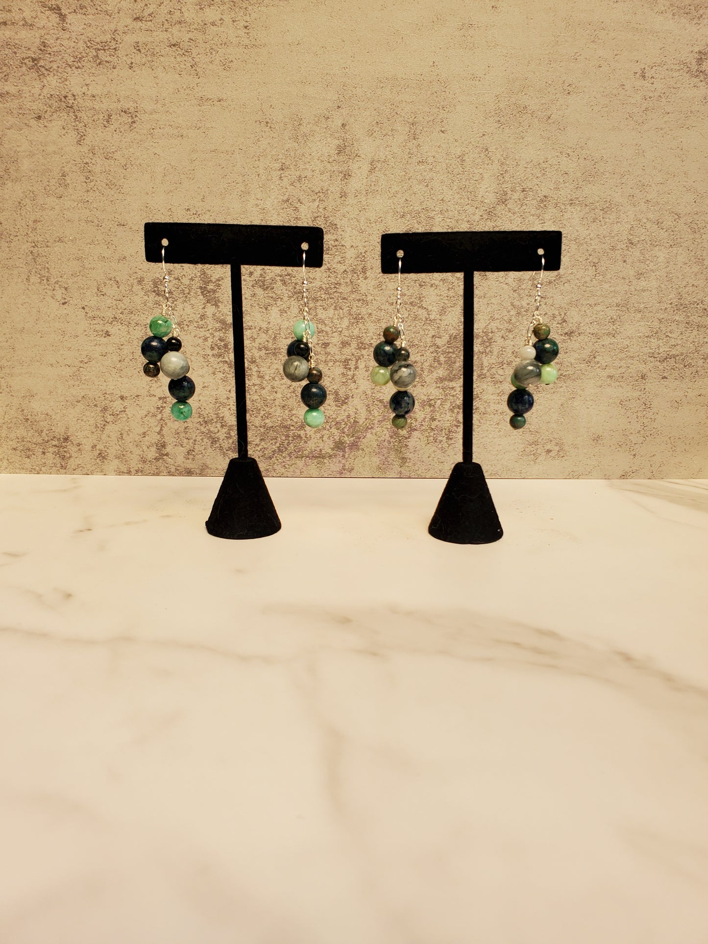 Cats Eye and Chrysocolla Dangle Earrings