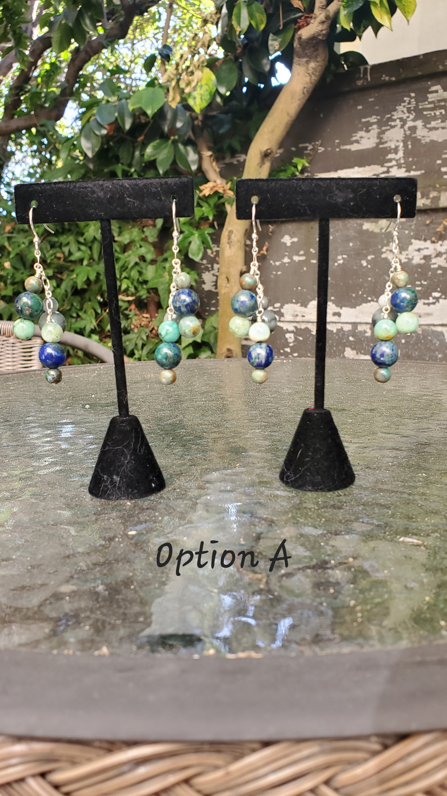 Cats Eye and Chrysocolla Dangle Earrings