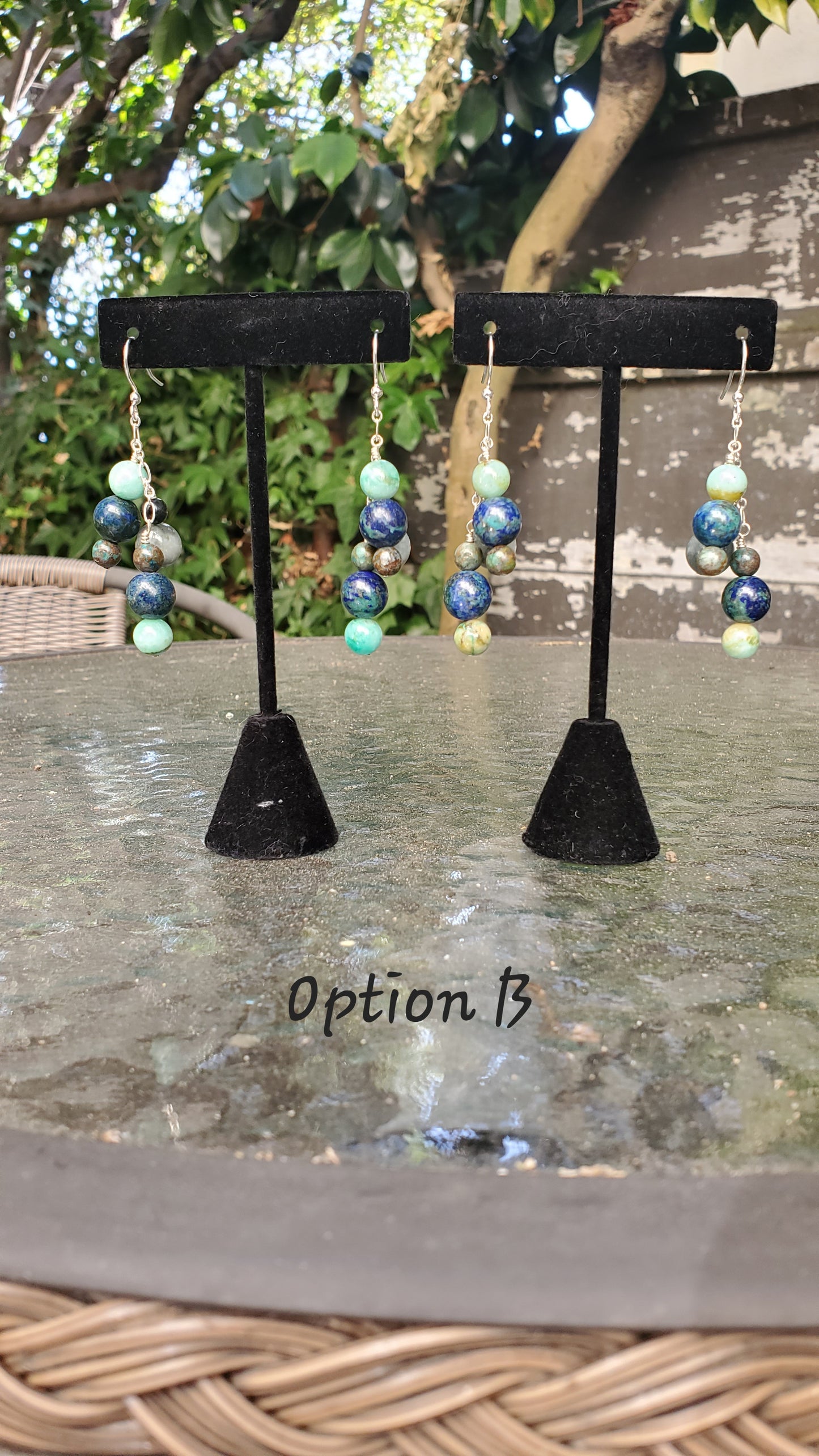 Cats Eye and Chrysocolla Dangle Earrings