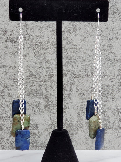 Lapis and Chrysocolla Dangle Earrings