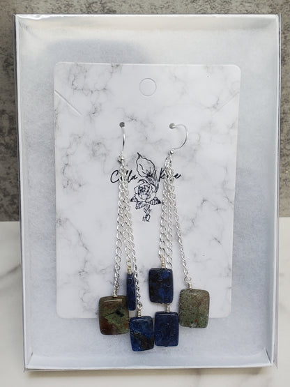 Lapis and Chrysocolla Dangle Earrings