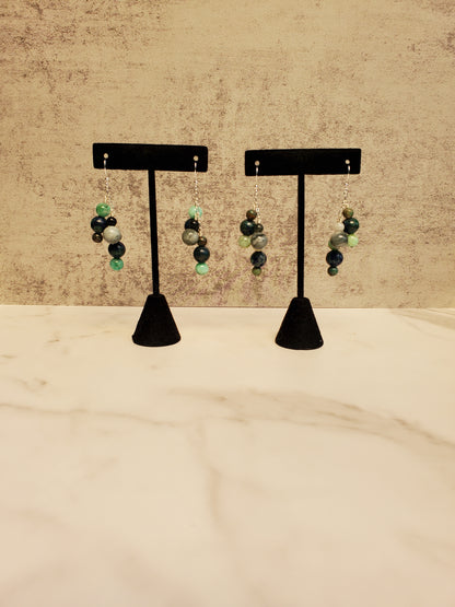 Cats Eye and Chrysocolla Dangle Earrings