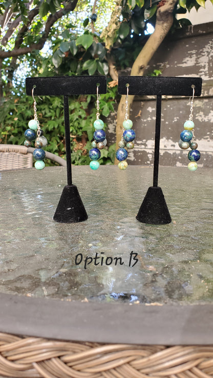Cats Eye and Chrysocolla Dangle Earrings